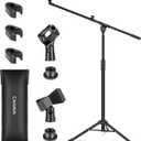 CAHAYA Dual-use Tripod Microphone Stand Boom Arm Floor Mic Stand Portable with Carrying Bag and 2 Mic Clips for Singing Performance Wedding Stage Meeting Live CY0311 (Black)