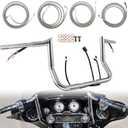 12" Rise Prewired Street Glide Handlebar 1.25" Fat Ape Hanger & Cables Kit for 2014-2015 Harley Touring Street Glide, Electra Glide, Ultra Limited, Chrome (No Heated Grip Wires)