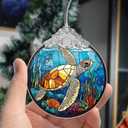 XIAOAIKASet of 3 Stained Glass Style Ornaments, Christmas Tree Hanging Decorations and Acrylic Window Suncatchers, Butterfly, Hummingbird and Sea Turtle Designs, for Women Mom