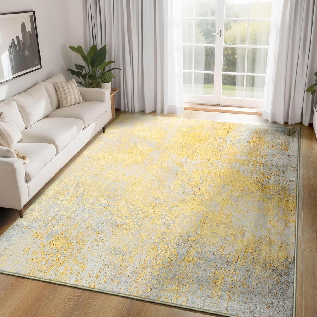 Living Room Rug 5'x7' Area Rug Washable Boho Carpet Non Slip Abstract Vintage Indoor Large Rugs for Bedroom, Classroom, College Dorm, Farmhouse, Dining Room, Kids Playroom (Orange, Silver & Gray)