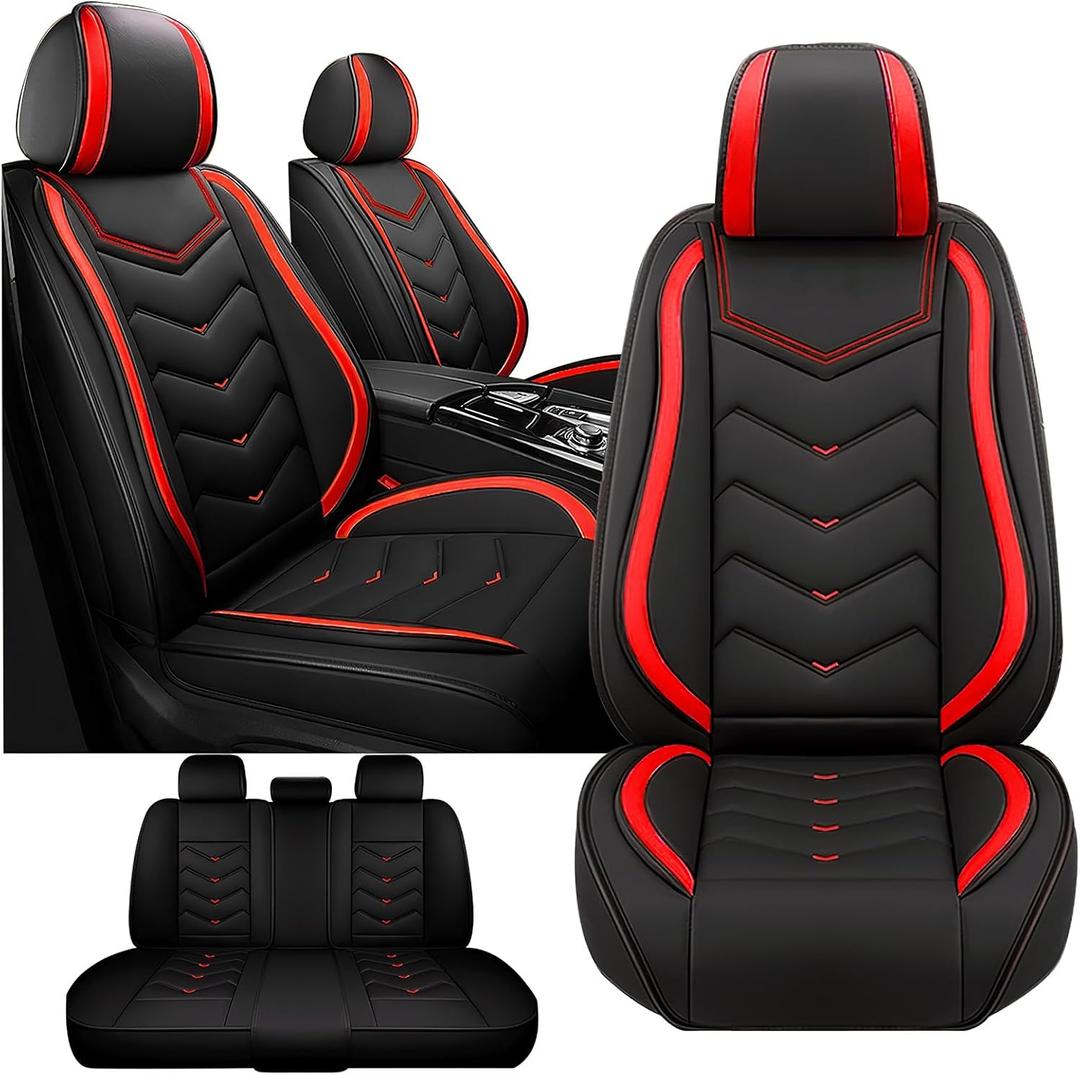 Fit for Honda CR-V 2008-2026 Seat Covers, Waterproof and Wear Resistant Sports Seat Cover, Premium Nappa Leather Car Seat Covers.（5 Seats-Black Red）