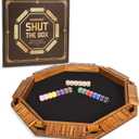 VAMSLOVE Upgraded 2-8 Players Shut The Box Dice Game-8-Way Wooden Board Table Math Game with 16+6 Dices - Close The Box Game for Kids, Adults Families Party Club (Instruction Included)