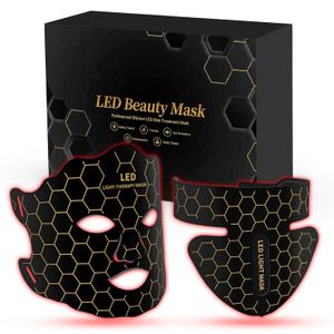 Yahi Red Light Photon Facial & Neck Mask with Remote Control, 7 Custom Modes with Infrared, Portable & Rechargeable with Timer for Home Use, 175 High-Density Light Beads, Black