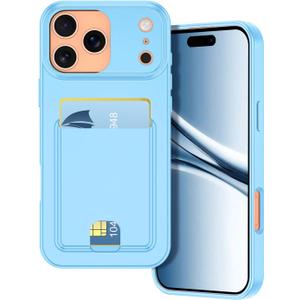 Petocase for iPhone 17 Pro Wallet Case Card Holder Slot Ultra Slim Fit Flexible TPU Gel Rubber Soft Skin Silicone Protective Phone Case Cover for Apple iPhone 17 Pro 6.3 inch Light Blue