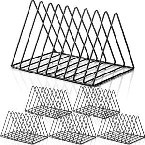 6 Pieces Magazine Holder Triangle File Holder Book Record Metal Vinyl Record Storage Magazine Rack Multifunction Triangle File Organizer Sorter for Decor Home Office(Black)