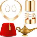 6 Pcs Halloween Arabian Princess Costume Accessories and Arabian Prince Costume Set Halloween Cosplay Include Necklace Earrings Bracelets Hat Lamp for Couple Women Men Cosplay Party Dress up