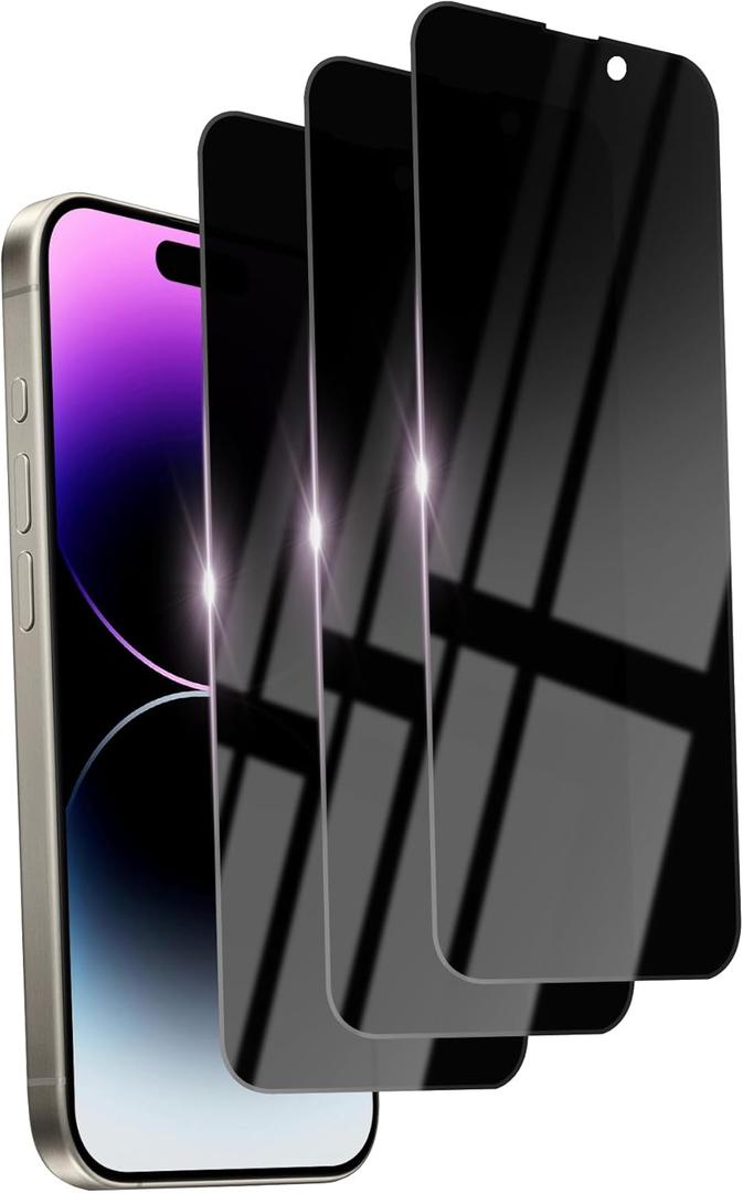 Ifaeveus 3 Pack Privacy Screen Protector for iPhone 14 Pro Max Tempered Glass 6.7inch Private Saver Anti-Spy Eye Protection Anti-Scratch Full Coverage (Black)