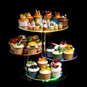 OceanWings 4 Tier Acrylic Cupcake Stand with LED Light,Colorful Round Cupcake Holder Dessert Tower for Birthday Bar Anniversaries Weddings Party Decor (4-Tier Round)