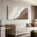 Kabcod 3D Textured Sand Beach Waves Wall Art Large Size White Brown Abstract Coastal Painting Artwork Ocean Wave Beach Landscape Oil Painting for Living Room Bedroom Decor 24X48in Ready To Hang, 48L" x 24W"