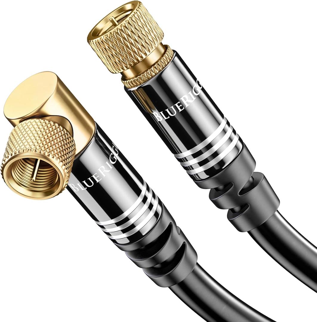 BlueRigger RG6 Digital Coaxial AV Cable (50FT, 90 Angled to Straight Male F Type Connector, Triple Shielded) - HDTV, CATV, DVB-T2/C/S, Cable Modem, Radio, Satellite Receivers