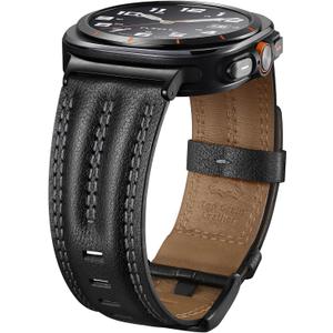 Leather Band Compatible with Samsung Galaxy Watch Ultra 47mm(2025/2024), Genuine Leather Rugged Durable Classic Vintage Handcrafted Outdoor Business Travel Gift Samsung Watch Strap for Men