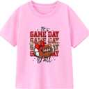 Toddler Football Shirt Boys Girls Game Day T-Shirt Kids Baseball Tee Cute Cotton Clothes Short Sleeve Tops 2T-8 Years (Pink)