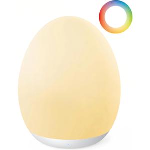 JolyWell Night Light for Kids, Baby Night Light with 7 Colors Changing Mode & Stepless Dimming, Nursery Night Light BPA Free,Rechargeable Egg Night Light for Breastfeeding 1h Timer & Touch Control (White)