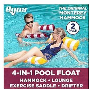 Aqua LEISURE 2 PackAqua Original 4-in-1 Monterey Hammock Pool Float & Water Hammock,  Inflatable Pool Floats for Adults – Patented Thick, Non-Stick PVC Material - Burgundy & Golden Sunshine