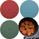 Reusable Round Silicone Air Fryer Liners (9 Inch, 3 Pack) by Lindas Essentials - Non-Stick, Easy-Clean Accessories with Cheat Sheet & Recipe Book, Perfect for Quick Meals