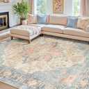 RELEANY Area Rugs 8'x10' Washable Non-Slip, Floral Vintage Distress Print Pattern Medallion Carpet for Living Room Bedroom Dining Room, Blue Orange Red