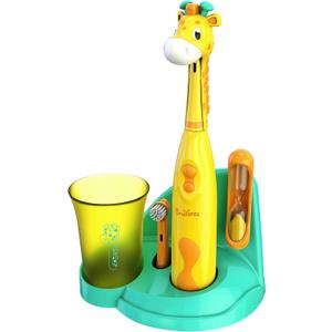 Brusheez Kids Electric Toothbrush Set - Safe & Effective for Ages 3+ - Parent Tested & Approved with Gentle Bristles, 2 Brush Heads, Rinse Cup, 2-Minute Timer, & Storage Base (Jovie The Giraffe)