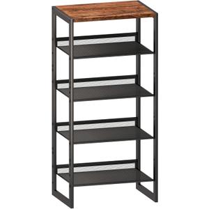 5 Tier Metal Shoe Rack, Sturdy Steel Frame with Rust-Proof Coating, MDF Top, Adjustable Flat Inclined Mesh Shelves, Anti-Tip Scratch-Resistant Feet, Sleek Show Rack for Entryway, Hallway, Garage