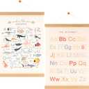 DF DUALFERV Alphabet Poster, 4 Pack Bright Colors Playroom Wall Decor with Solid Wood Scroll for Fun Learning, Alphabet Wall Decor for Playroom Nursery, 12x16 Inch