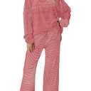 SENSERISE Womens Striped Lounge Set 2 Piece Outfits Striped Matching Pajama Sets Oversized Shirt Wide Leg Pants M