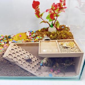 Hermit Crab Hideaway,Underground Habitat and Climbing Toy, 3D Printed Shelter for Hermit Crabs, Turtles, Lizards, and Tarantulas (Wood Color, Right)