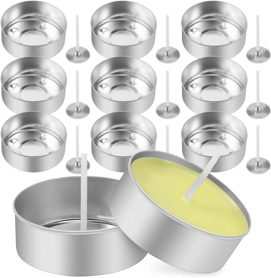 TEHAUX 150pcs Aluminum Tea Lights Cups - Metal Tea Light Tins with 2.5cm Height Candle Wicks - Empty Tealight Holders for DIY Candle Making & Wedding Mother Day Decor