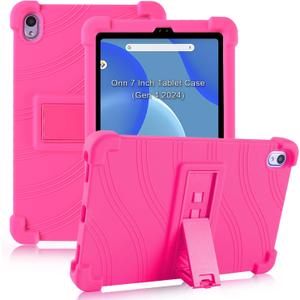 ATOOZ Kids Case for Walmart Onn 7 Inch Tablet 2024 (Model:100135924), Soft Silicone Case with Stand for Onn 7" Gen 4 Tablet (Rose Red)