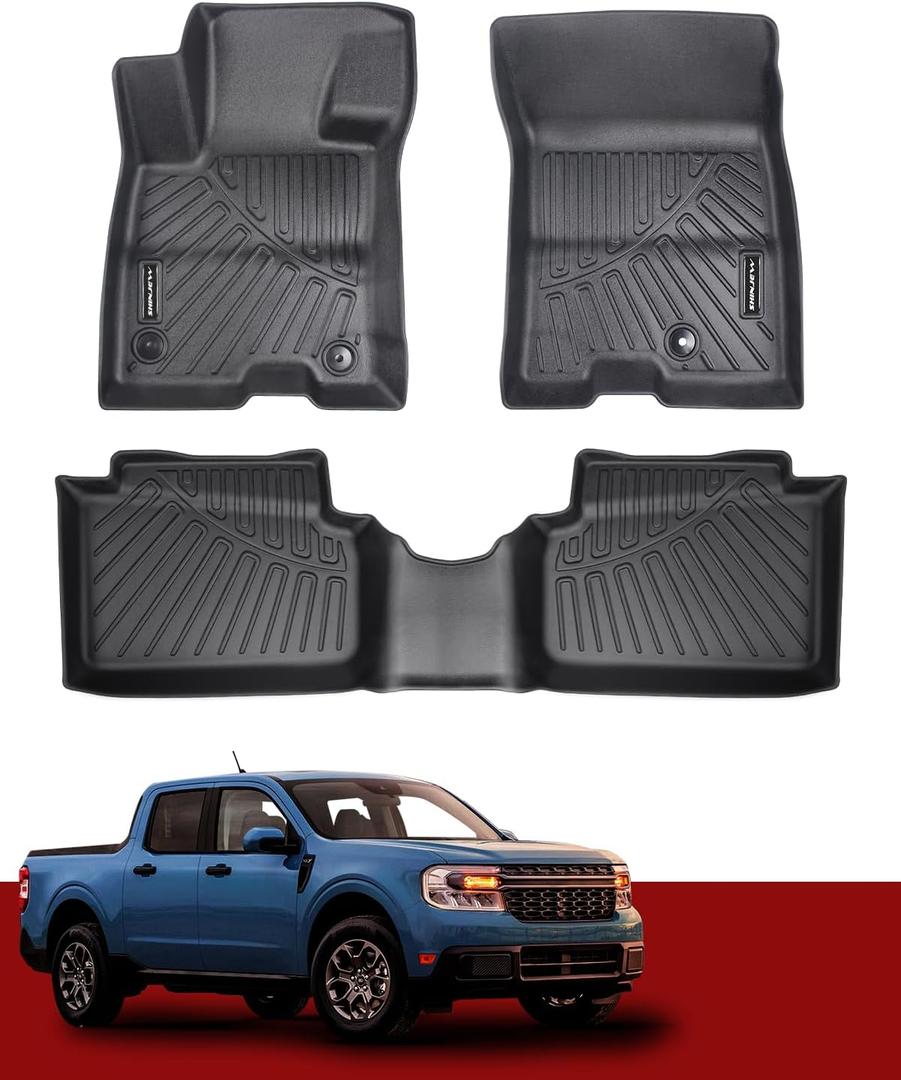 Floor Mats Compatible with Ford Maverick Hybrid 2022 2023 2024 2025 TPE Floor Mats Liners Custom All-Weather Compatible with Maverick Hybrid Accessories Set 1st & 2nd Row Protective Floor (Black)