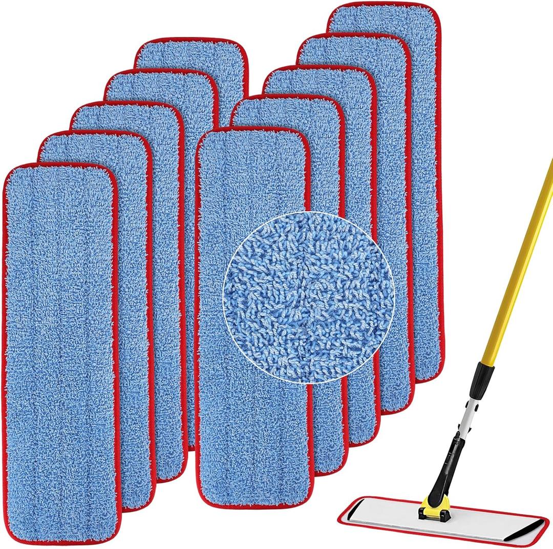 Replacement Microfiber Pad for Rubbermaid Commercial 18.5 Inch Mop Head - 10 Pack Wet & Dry Commercial Cleaning Refills Reusable Mop Refills Fit for Any Microfiber Flat Mop System 18.5"
