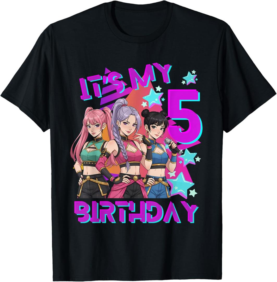 5 Years Old Birthday K pop Kids 5th Birthday Girls K-pop T-Shirt (Black, XS)