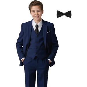 Boys' Suits Formal Tuxedo Slim Fit Boys Suit Set for Wedding Outfit Teen Boy Dress Clothes (7, Navy Blue)