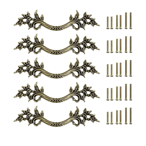 JUXYES Pack of 5 European Style Vintage Cabinet Handles Pulls, Antique Decorative Dresser Drawer Pulls Retro Drawer Pull Handles Knobs for Cupboard Cabinet (Antique Bronze)