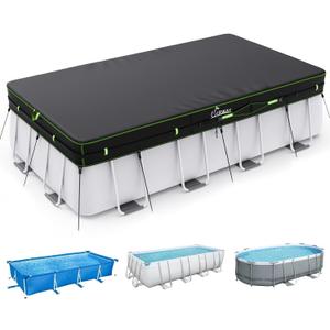 UIRWAY 8.2x14 FT Rectangular Pool Cover with Reflective Strips, Swimming Pool Cover for Above Ground Pool, Solar Cover Including Rope Tie and Luminous Ground Nails for Rectangular or Oval Pools