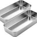 Set of 2 Large Stainless Steel Bread Loaf Pan 13" x 5" Rectangle Nonstick Baking Pan Sheet Bakeware for Fish Cakes Breads Casseroles Vegetables Dishwasher Safe, Classic Style