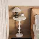 Small Round Metal Side Table, Lightweight Decorative Drink Table with Vintage Roman Column, Retro Distressed Accent Table for Living Room, Bedroom, Corners (1, Retro White)