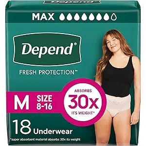 Depend Fresh Protection Adult Diapers, Incontinence & Postpartum Bladder Leak Underwear for Women, Disposable, Maximum, Medium, Blush, 18 Count, 