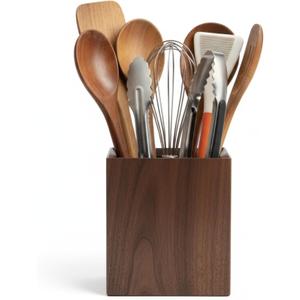 Walnut Utensil Holder for Kitchen Wood Utensil Crock Wood Utensil Holder
