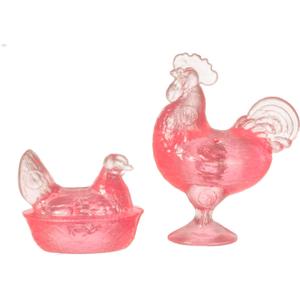 Dollhouse Miniature Rooster and Nesting Hen Pink