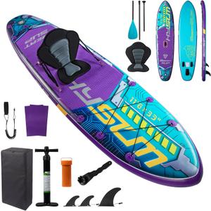 11'6" Inflatable Stand Up Paddle Board with Kayak Seat, 485 lbs Max Weight Capacity Heavy Duty ISUP for Adults, 33" Extra Wide Blow Up Paddleboard for Family Multi-Person Fishing Yoga
