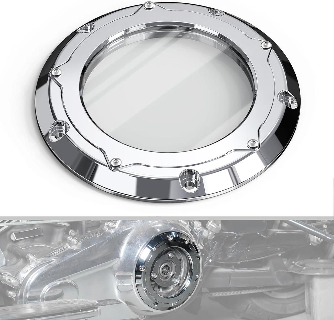 NICECNC Chrome Transparent Derby Cover Clear Derby Clutch Cover Clutch Protection Cover Compatible with Harley Road Glide FLTRX 2017-2024, Road King FLHR 2017-2024, See Fitment (Sliver)
