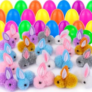 24 Pack Easter Egg Fillers with Easter Bunny Plush, Easter Eggs with Toys Inside, Mini Stuffed Animals Filled Easter Eggs Hunts Party Favors, Easter Basket Stuffers for Kids Toddler Teens Boys Girls