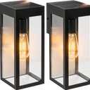 2-Pack Solar Wall Lights with Replaceable Bulb, Outdoor Solar-Powered Lantern with Dusk-to-Dawn Sensor, LED Sconce Metal Exterior for Front Porch, Security Lamps for Patio Fence Garage, Bulbs Included