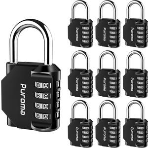 Puroma 10 Pack Combination Lock for Locker 4 Digit Outdoor Waterproof Padlock for School, Gym, Sports, Fence, Toolbox, Gate, Case, Outdoor, Hasp Storage, Cabinets (Black)