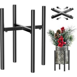H HOMEXIN Metal Adjustable Plant Stand, Width 8-12 Inches, Corner Mid Century Holder for Indoor Outdoor Stable Display, Black
