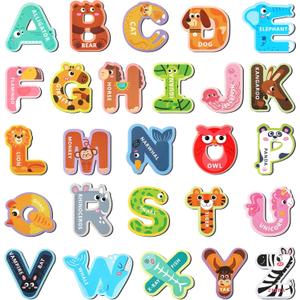 Magnetic Letters, 26 Animal Alphabet Magnets, Fun Preschool Learning Toy, Large Fridge Magnets for Spelling Games, Ideal Educational Gift for Toddlers (Uppercase Letter)