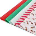 LOADSFUN Christmas Tissue Paper Bulk, 120 Sheets Assorted Design Gift Wrapping Paper, Red Green White for Xmas Holiday Crafts, Candy Canes