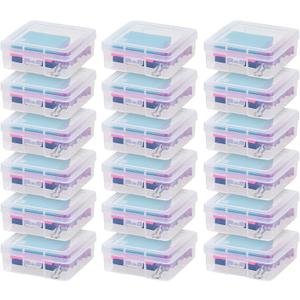IRIS USA Pencil Case Plastic Pouch Box Storage Organizer for Beads, Pens, and Art Supplies, 18-Pack, Stackable Container with Snap Lid for Jewelry, Stickers, and Tackle Box, Clear, Small