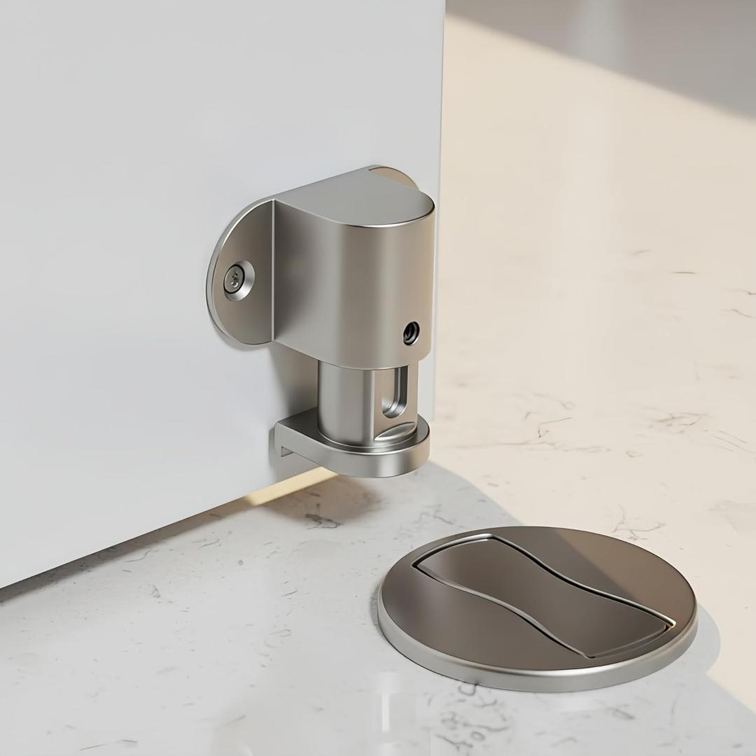 2 Pack Magnetic Door Stopper  Adjustable Magnetic Door Stop for Bottom of Door, Floor Mount Magnet Door Holder with Nail-Free Glue Included, No-Drilling (Sivler) (Silver)