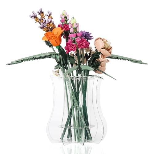 Vase Holder fit for Lego Flowers Bouquet - Acrylic Puzzle Vase fit for Lego Botanical Collection Building Set, Adult Gift Display Stand for Roses Orchid Sunflower Tulips Daffodils Lotus(Transparent)