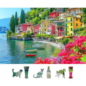 Blueforest 500 Piece Puzzle for Adults, Italian Lake Como Jigsaw Puzzle, 23x15 Inch Unique Shaped Pieces Art Puzzle, Hard Difficult Challenging Fun Puzzles